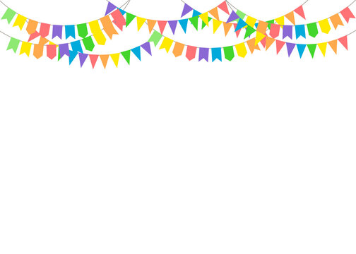 Very sweet colorful pastel pendant hanging above. Vector illustration. Party invitation with carnival flag garlands with some copy space for your text.