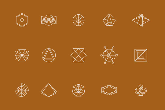 Geometric shape linear icon and sign set