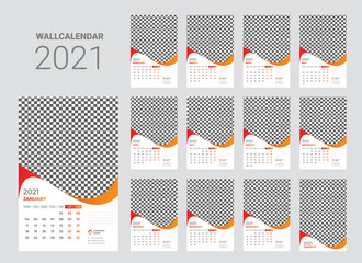 Calendar template for 2021 year. Business planner. Stationery design. Week starts on Monday. Vector illustration
