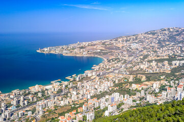 Fototapeta na wymiar It's Panorama of Beirut, Lebanon. The largest city and the capital of Lebanon