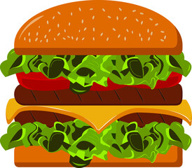 Hambuger - Vector and Illustration for menus brochure poster and fast foodicon. Isolated on white background.