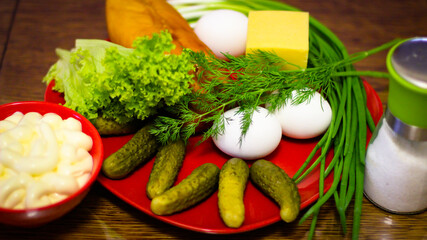 Ingredients for making a delicious salad.