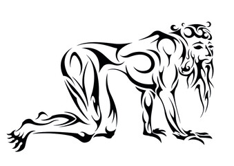 Obraz premium crawling man with beard ancient old mythology abstract celtic tattoo sticker