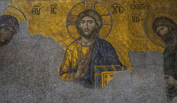 Istanbul, Turkey - a former Greek Orthodox Christian cathedral converted in a mosque and today in a museum, Hagia Sofia is a main landmark. Here in particular its frescoes and mosaics