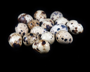 Obraz premium wachteleier auf schwarzen untergrund