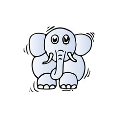 Cute little elephant in cartoon style on white background, vector illustration.