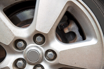 car nuts on a wheel, close-up