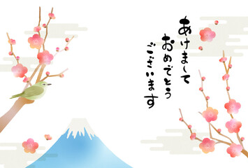 梅と鶯と富士山の賀詞入り年賀状素材