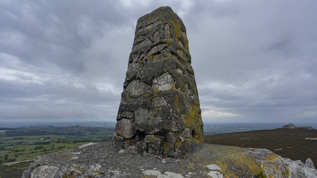 British mountain summit trig point timelapse view with overcast weather