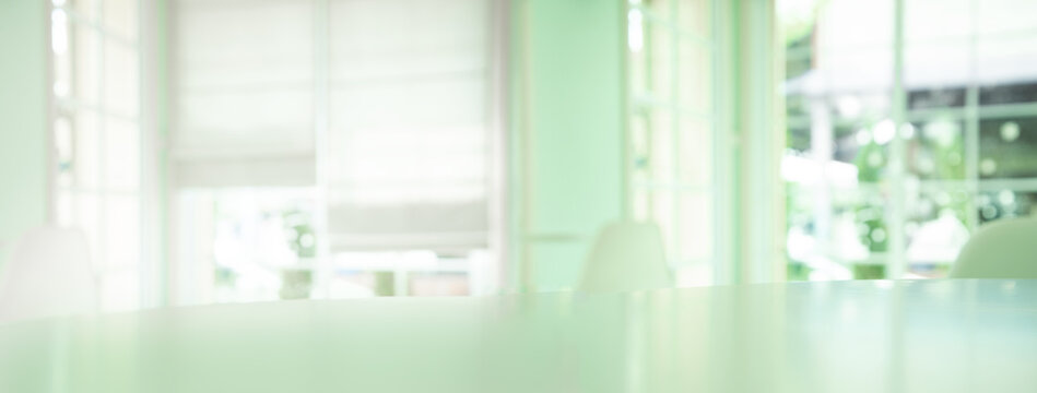 Top Of Table In Blue White Interior Room With Light From The Window Architecture Banner Background