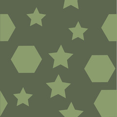 seamless abstract geometric pattern with stars and hexagons on a green background for fabric and Wallpaper