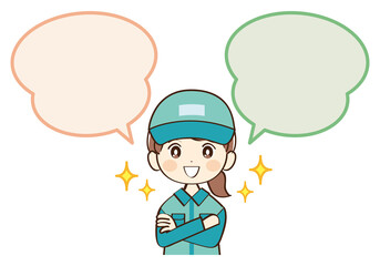 女性、配達員、笑顔