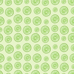 Seamless pattern with lime slices. Green wallpaper.