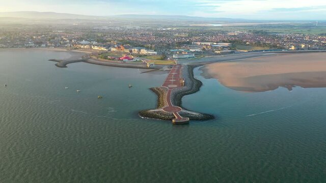 4K: Aerial Drone Video of Morecambe Bay in Lancashire, UK. Circular shot. Stock Video Clip Footage. One