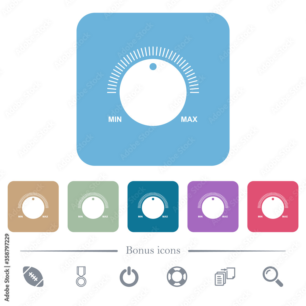 Poster volume control with captions flat icons on color rounded square backgrounds