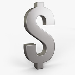 us dollar icon silver color 3D currency symbols, currency icon left view