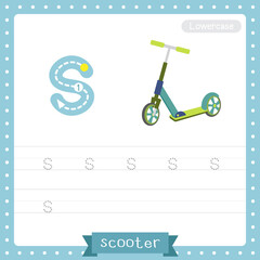 Letter S lowercase tracing practice worksheet of Scooter