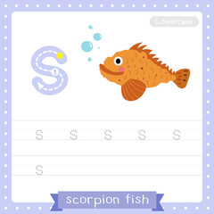 Letter S lowercase tracing practice worksheet of Scorpion Fish