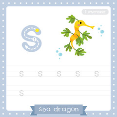 Letter S lowercase tracing practice worksheet of Sea Dragon