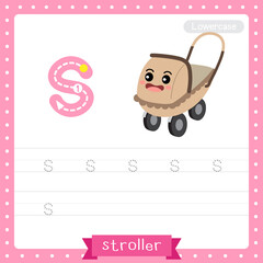 Letter S lowercase tracing practice worksheet of Stroller