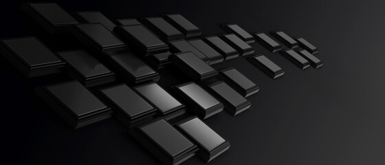 3d render realistic dark block primitives composition. Flying shapes in motion isolated on white background. Abstract theme for trendy designs.