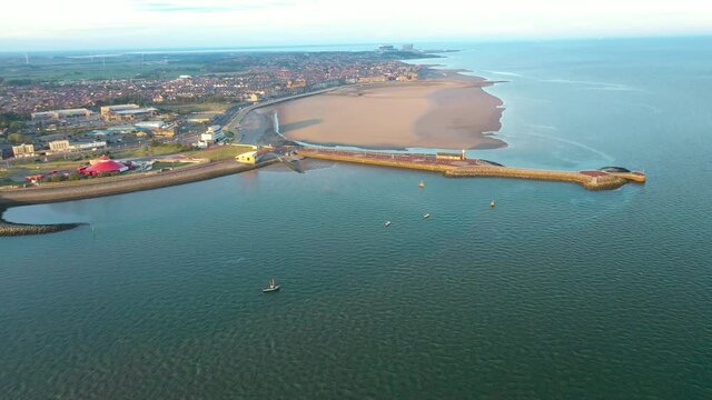4K: Aerial Drone Video of Morecambe Bay in Lancashire, UK. Circular shot. Stock Video Clip Footage. Three