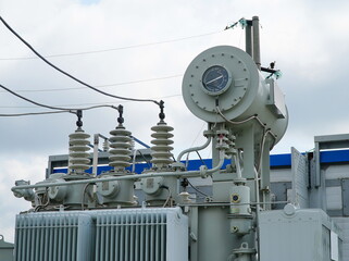 High voltage transformer. High voltage power transformer substation. power transformer.