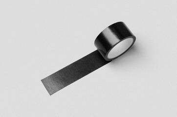 Black unrolled duct tape mockup on a grey background.