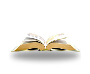 Open Book  in the library isolated with white  background, education background, back to school concept.