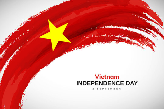 Happy independence day of Vietnam with watercolor brush stroke flag background