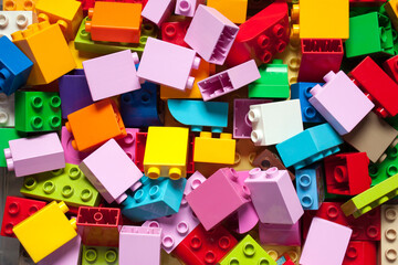 Pile of child's building blocks in multiple colours