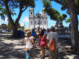 Obraz premium People heading to the Church of the Miracle, Igreja de Nosso Senhor do Bonfim, Salvador, Brazil