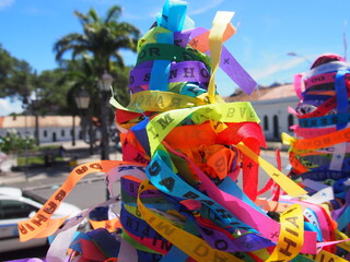 Colorful Bonfim Ribbons to make your wishes come true, Igreja de Nosso Senhor do Bonfim, Salvador, Brazil