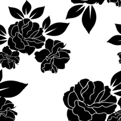 rose black and white wallpaper or textile seamless pattern design © jbproduction02