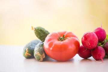 Organic vegetables on wooden background