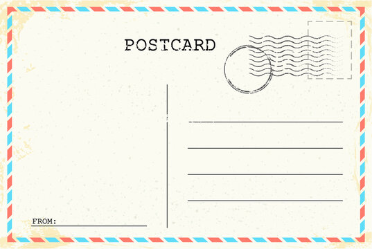 Postcard template. Old vintage Retro envelope with stamp. Vector illustration. EPS 10.