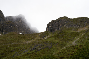 chamois in far distance on a mountain concealed camouflaged