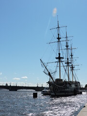 sailing ship in the harbor, Saint-Petersburg
