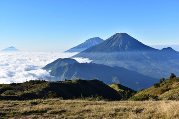 Mountain landscape with clouds, Prau Mountain, Central Java, Indonesia