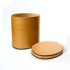 image of a vintage hatbox isolated on white. The cover is near