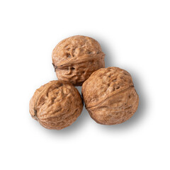 closeup Walnuts isolated on white background. Side view.