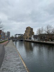 Eindhoven canal waterfront. North Brabant, Netherlands.