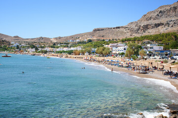 View of Stegna beach close to Town of Archangelos (RHODES, GREECE)
