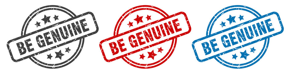 be genuine stamp. be genuine round isolated sign. be genuine label set