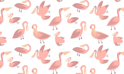 Pelican seamless pattern, bird pattern, whimsical large bird pattern