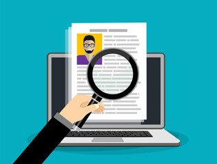 Applying for job, giving CV, job competition out from laptop. Human resources, online job application, job interview vector concept