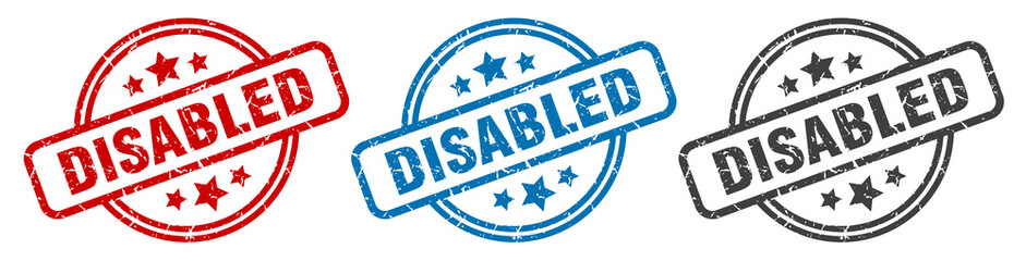 disabled stamp. disabled round isolated sign. disabled label set