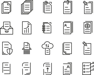 Simple Set of Documents Related Vector Line Icons