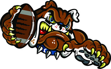 bulldog football mascot holding ball in paw for school, college or league