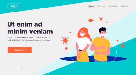 People in anxiety because of coronavirus flat vector illustration. Cartoon man and woman in masks. Wuhan virus and medical warning concept